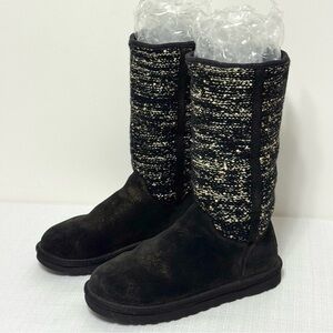 UGG Australia Sequin Boots CAMAYA Black/Gold Suede Knit 1006711 Women’s Size 7